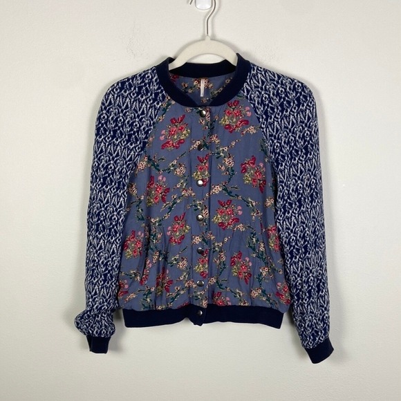 Free People Jackets & Blazers - Free‎ People Women's S Floral Quilted Baseball Bomber Jacket Boho Summer Coastal